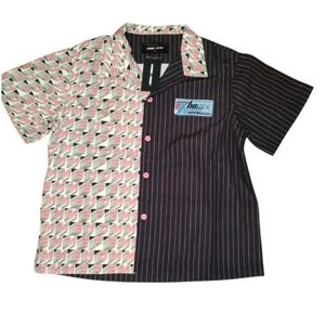 Homme Femme Colorful Button-Up Shirt with Geometric Pattern